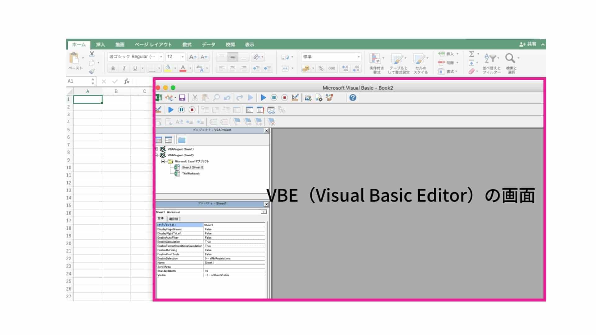 VBE（Visual Basic Editor）の画面